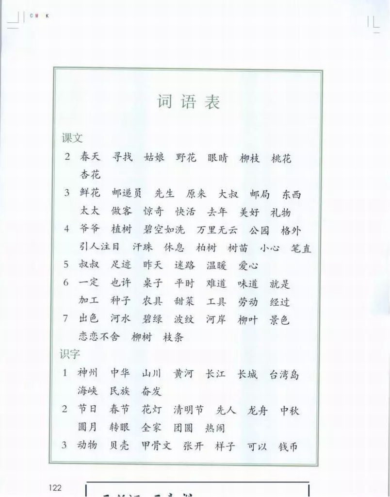 新人教版人教版二年级语文下册(2017新部编本)词语表