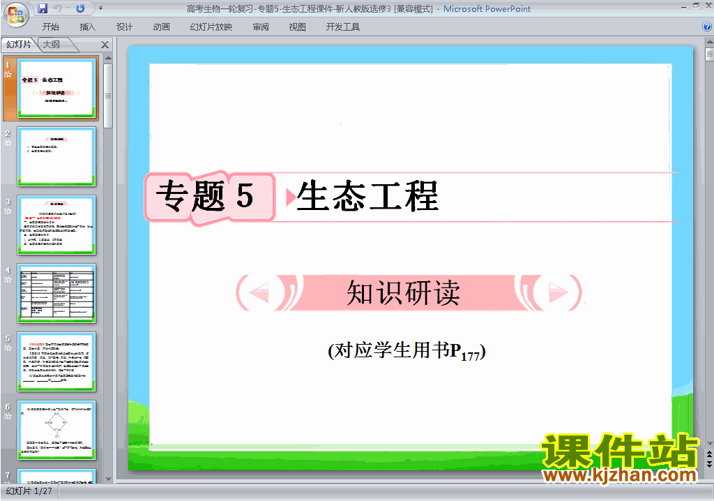 下载高中人教版生物选修3公开课专题5:生态工程ppt课件