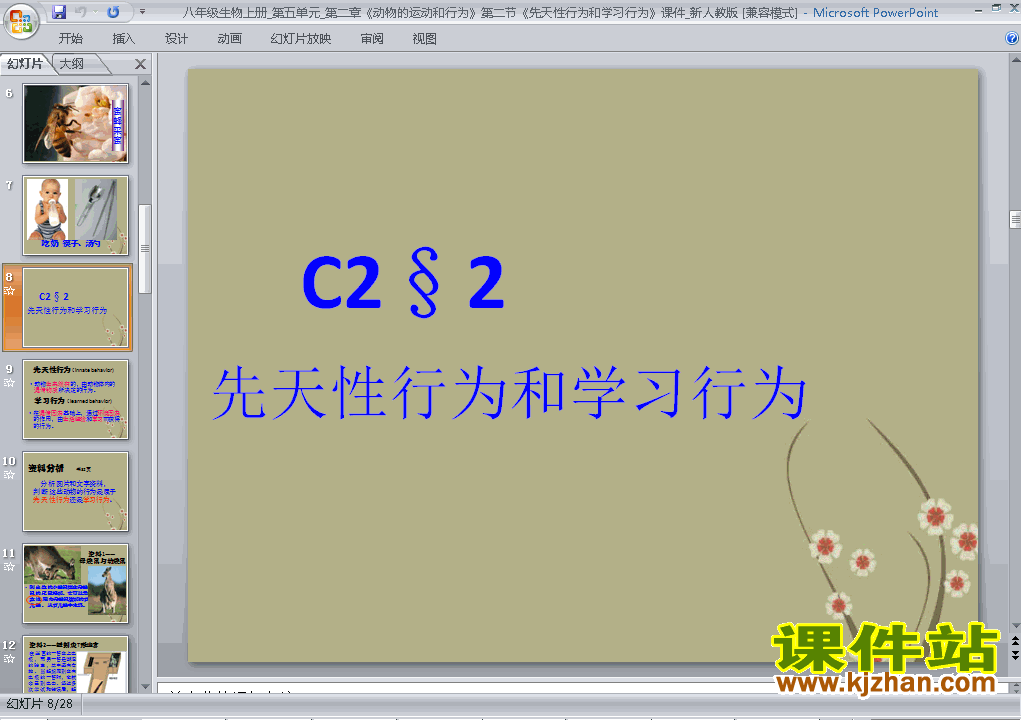 八上人教版生物5.2.2先天性行为和学习行为精品PPT课件下载