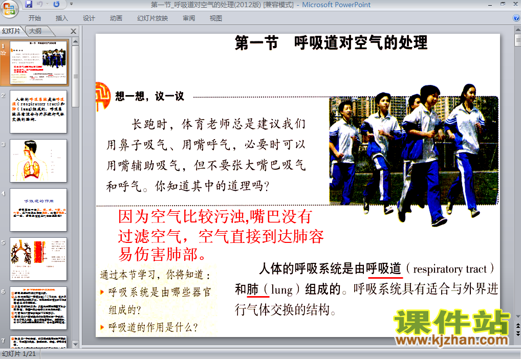 七年级生物下册4.3.1呼吸道对空气的处理PPT课件下载