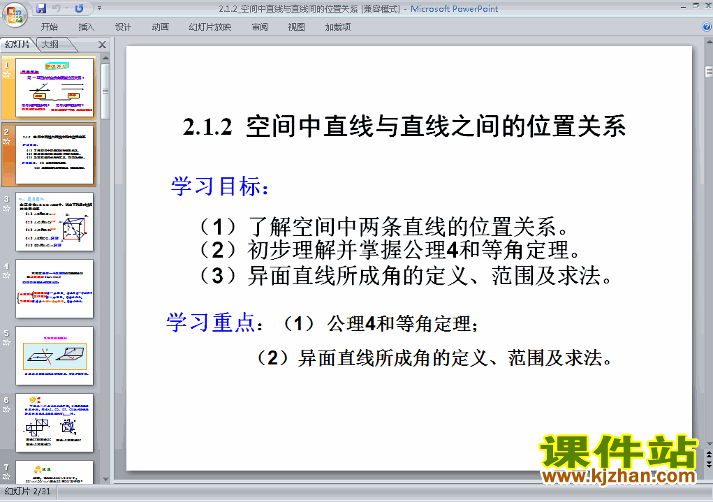 2.1.2空间中直线与直线之间的位置关系ppt教学课件下载