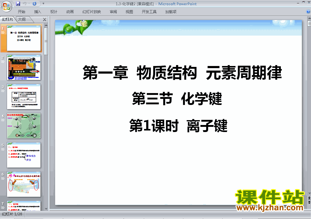 下载高中化学必修2教研课1.3化学键课件PPT