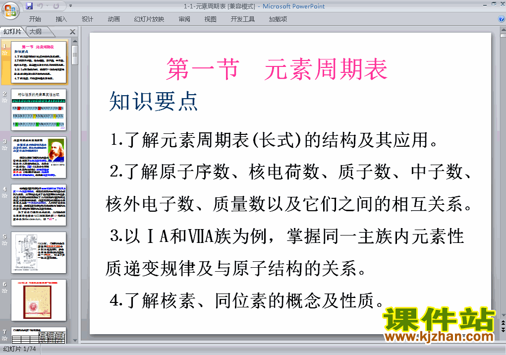 人教版高中化学必修2精品1.1元素周期表PPT课件下载