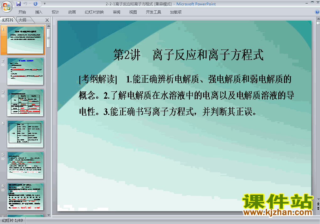 高中必修1化学2.2离子反应和离子方程式ppt课件下载