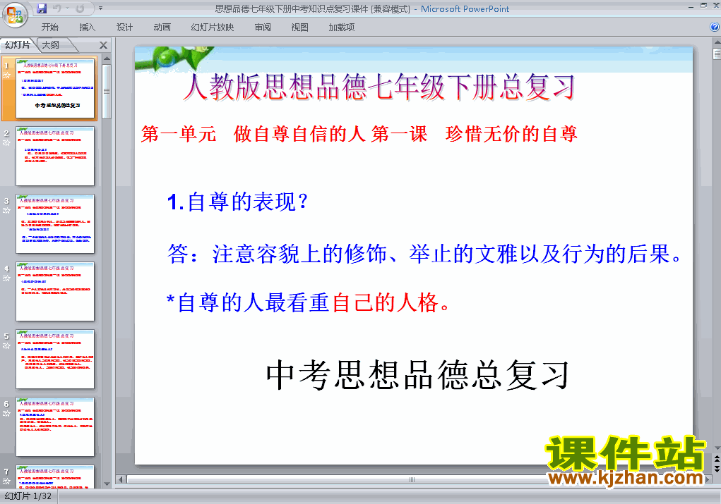 思想品德中考七年级下册知识点总复习ppt课件下载