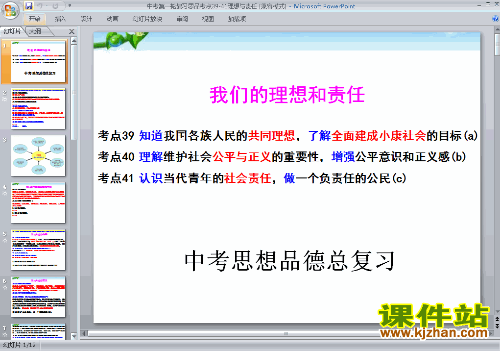 下载思想品德中考总复习我们的理想与责任ppt课件