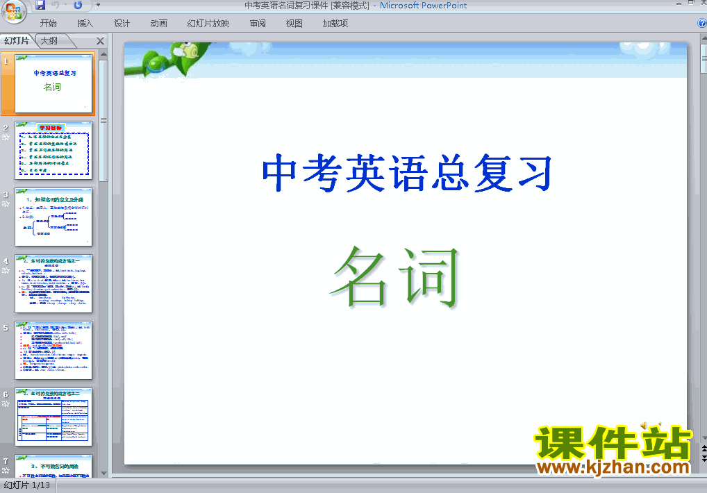 下载原创英语中考名词专题总复习ppt课件