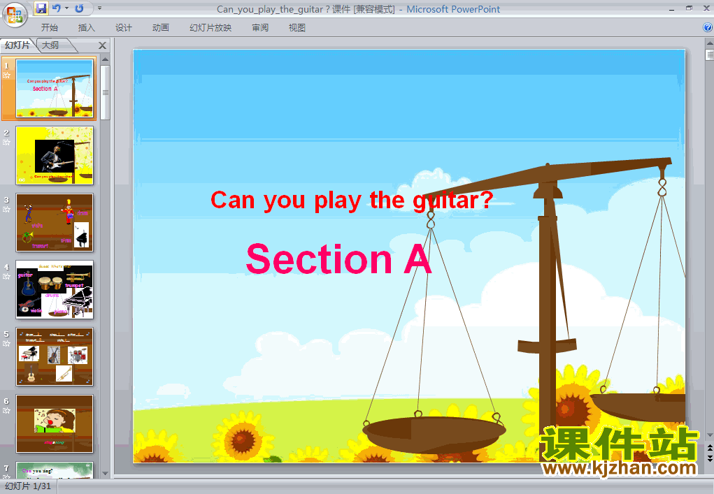 下载初中英语pptUnit1 Can you play the guitar课件