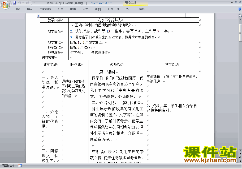 第1课:吃水不忘挖井人教学设计教案(部编本一年级下册语文)