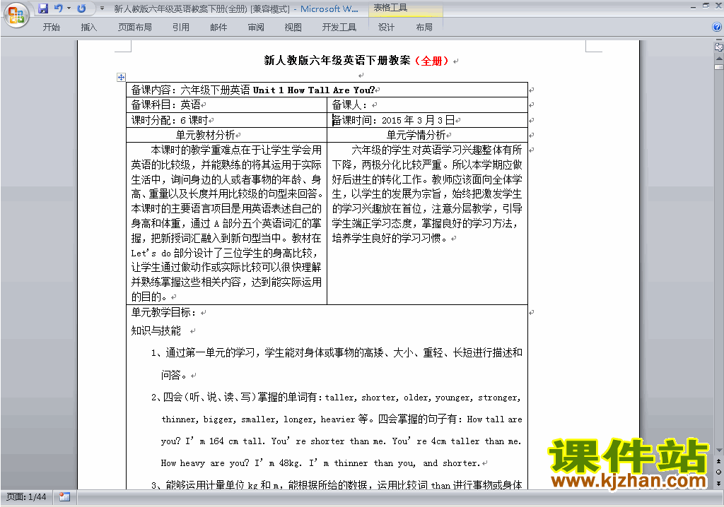 人教版PEP六年级下册英语全册教案教学设计下载22