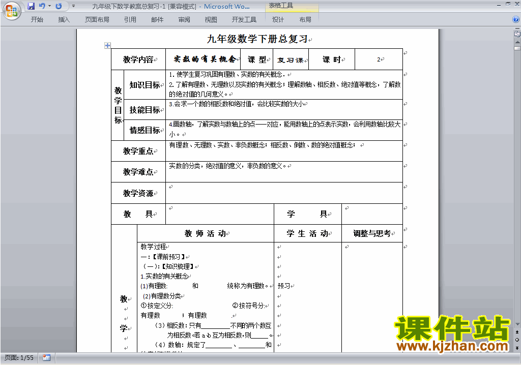 人教版九下数学期末总复习教案教学设计下载7