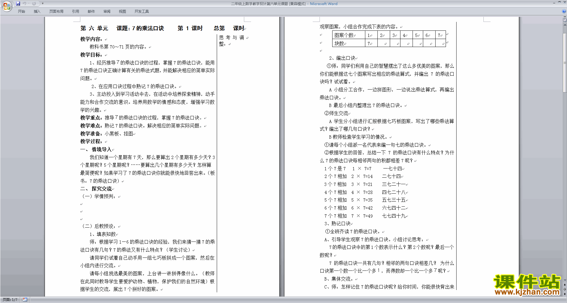 苏教版第六单元:表内乘法和表内除法(二)教学设计下载
