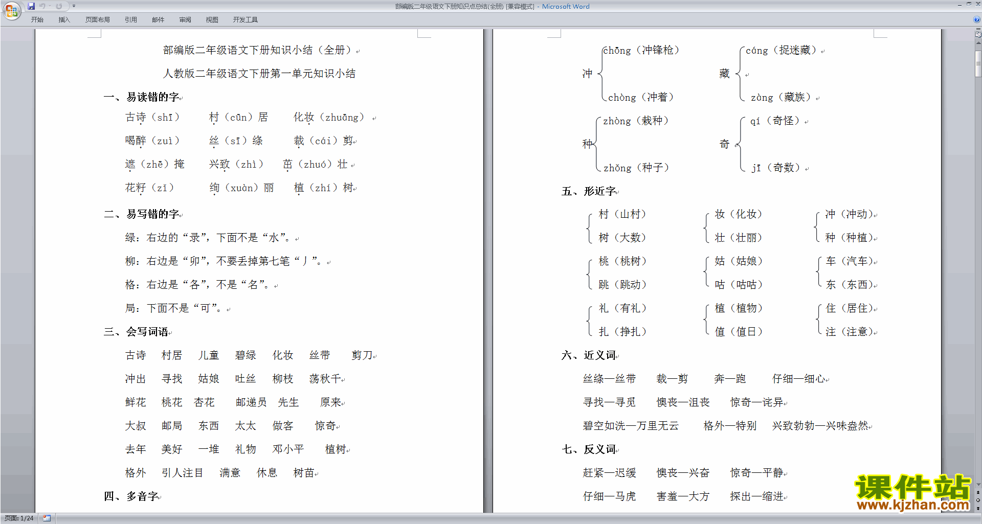 部编版二年级语文下册知识点总结(全册)试卷下载