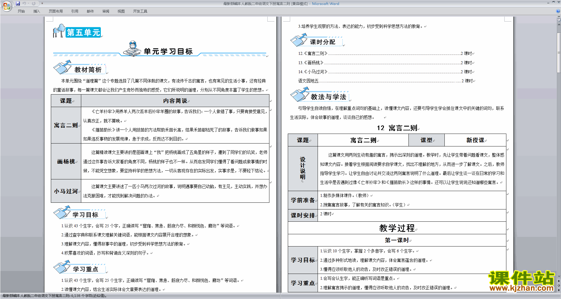 下载部编本二年级下册语文12.寓言二则教学设计教案