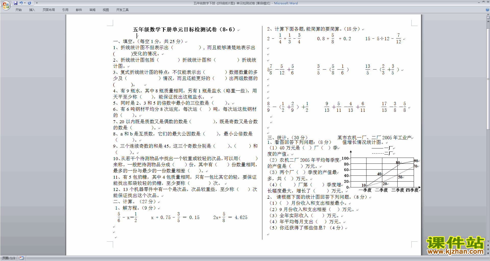 新苏教版五年级下册数学折线统计图练习试卷下载
