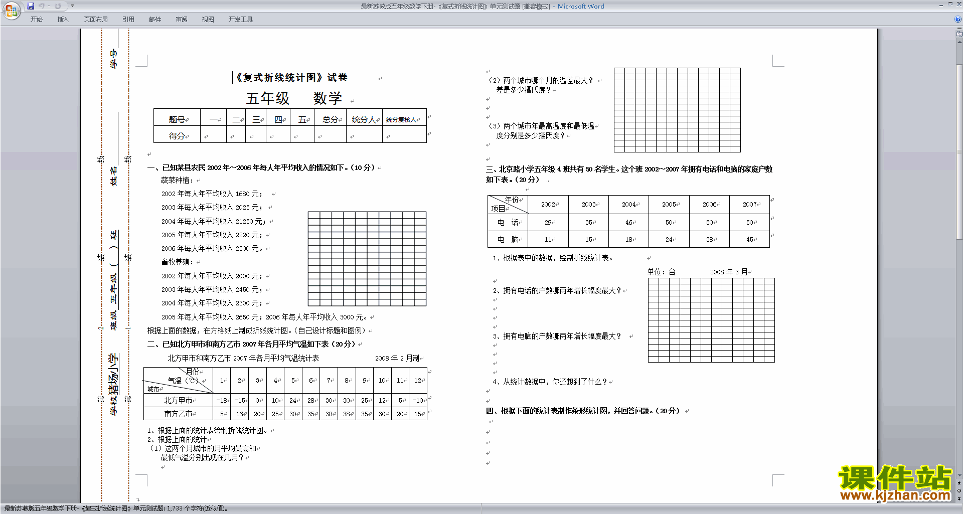 新苏教版五年级下册数学折线统计图测试卷下载