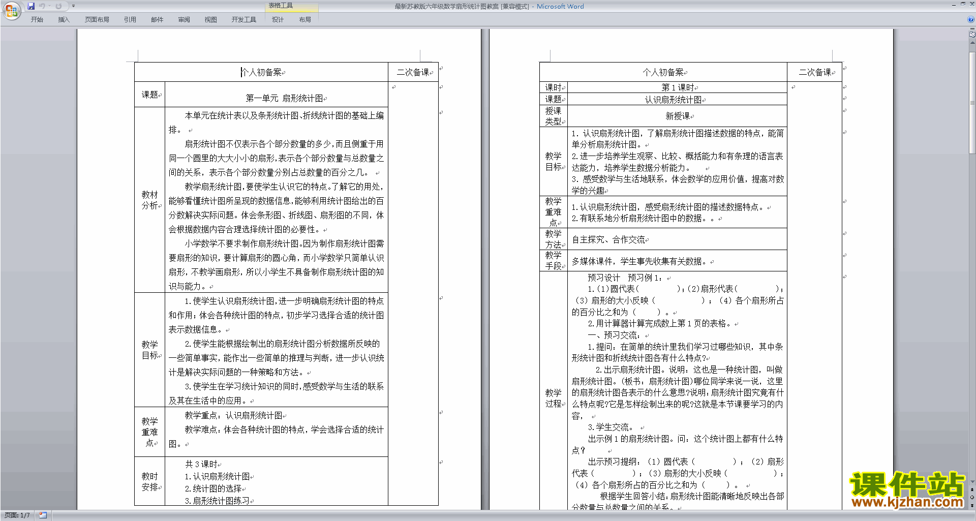 下载公开课第一单元:扇形统计图教学设计教案
