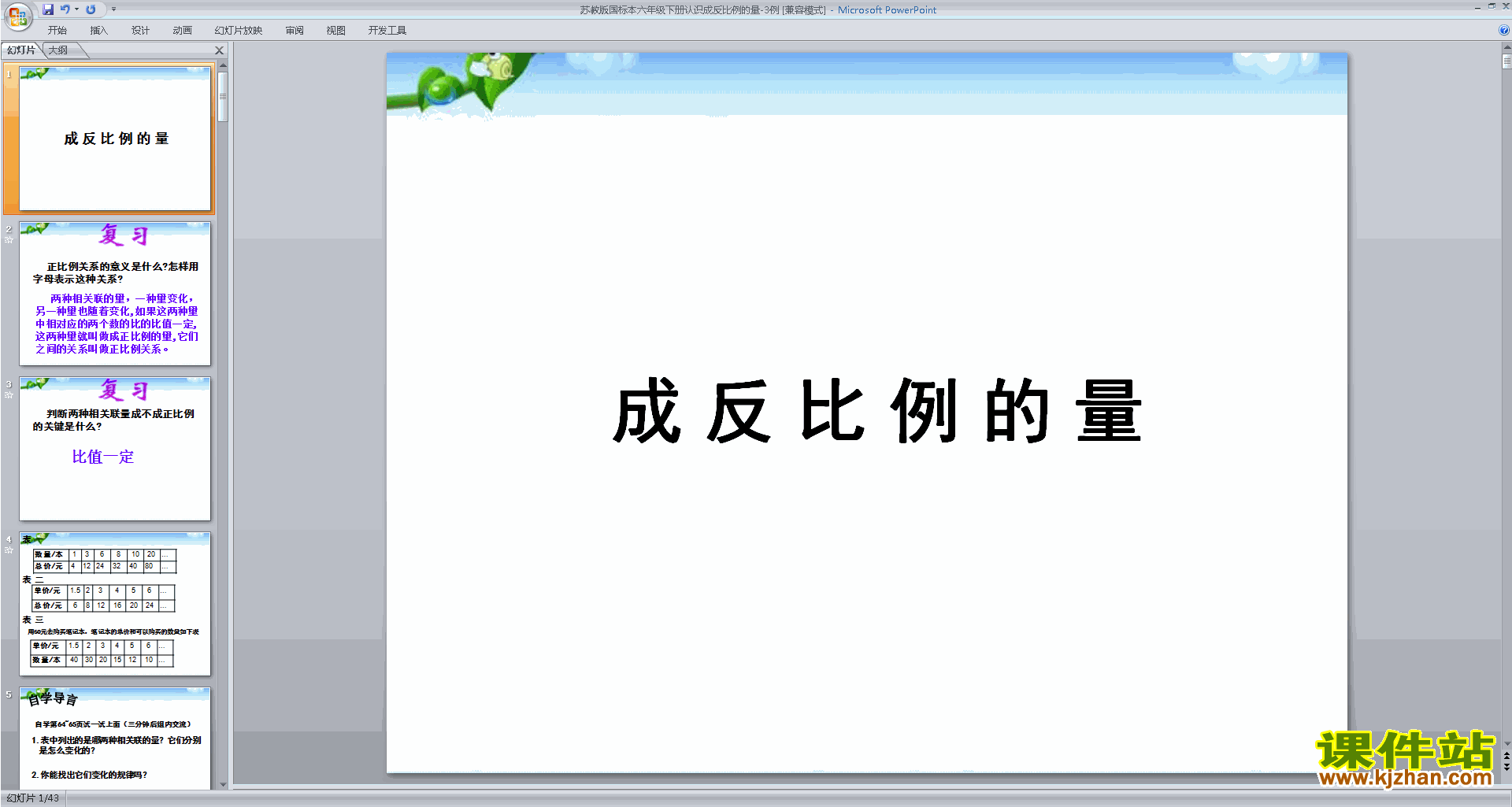 新苏教版数学公开课认识成反比例的量ppt课件