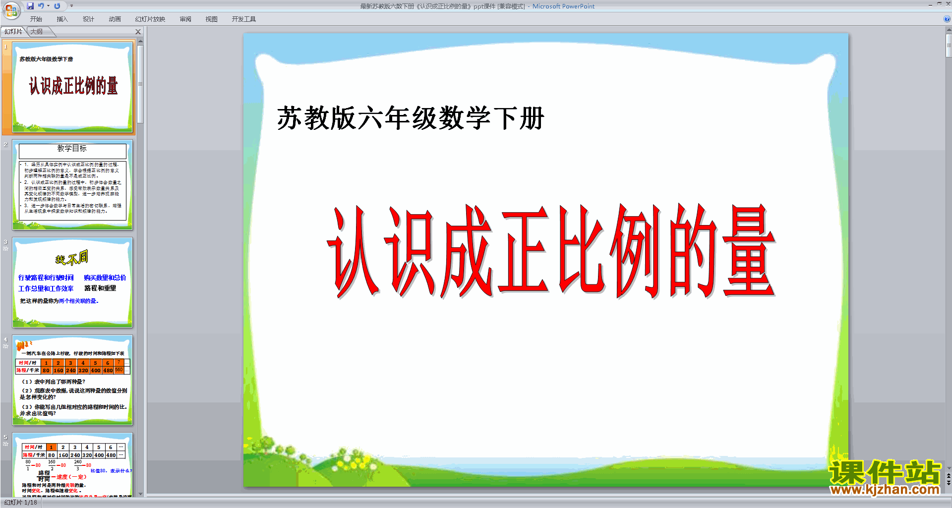 下载六年级下册新苏教版数学认识成正比例的量ppt课件