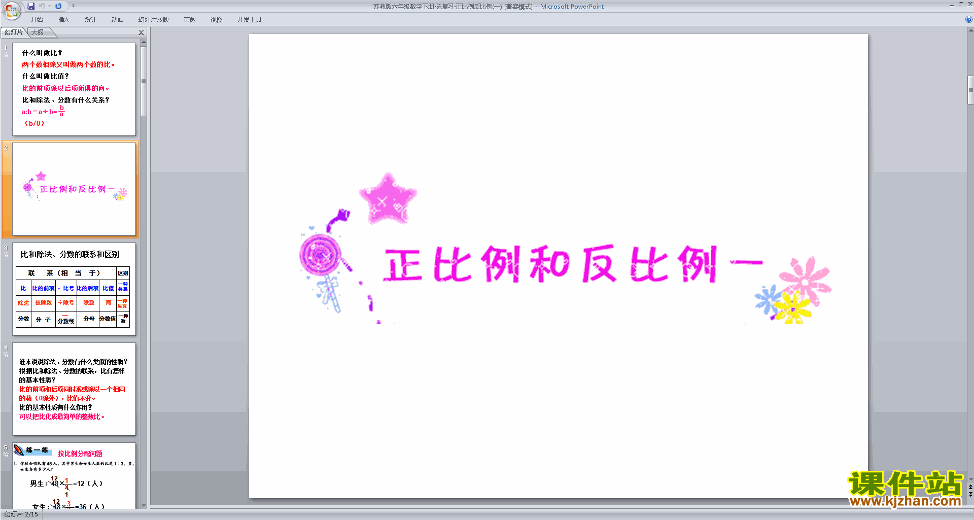 下载教学原创正比例反比例ppt课件(六年级下册数学)