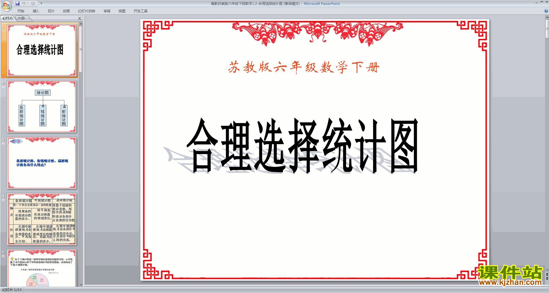 下载六年级下册新苏教版数学扇形统计图ppt课件