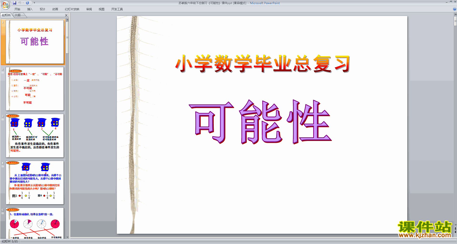 下载原创教学可能性总复习ppt课件(六下新苏教版数学）