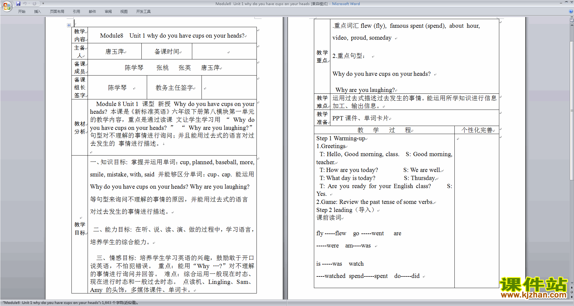 Module8 Unit1 Why do you have cups on your heads教案