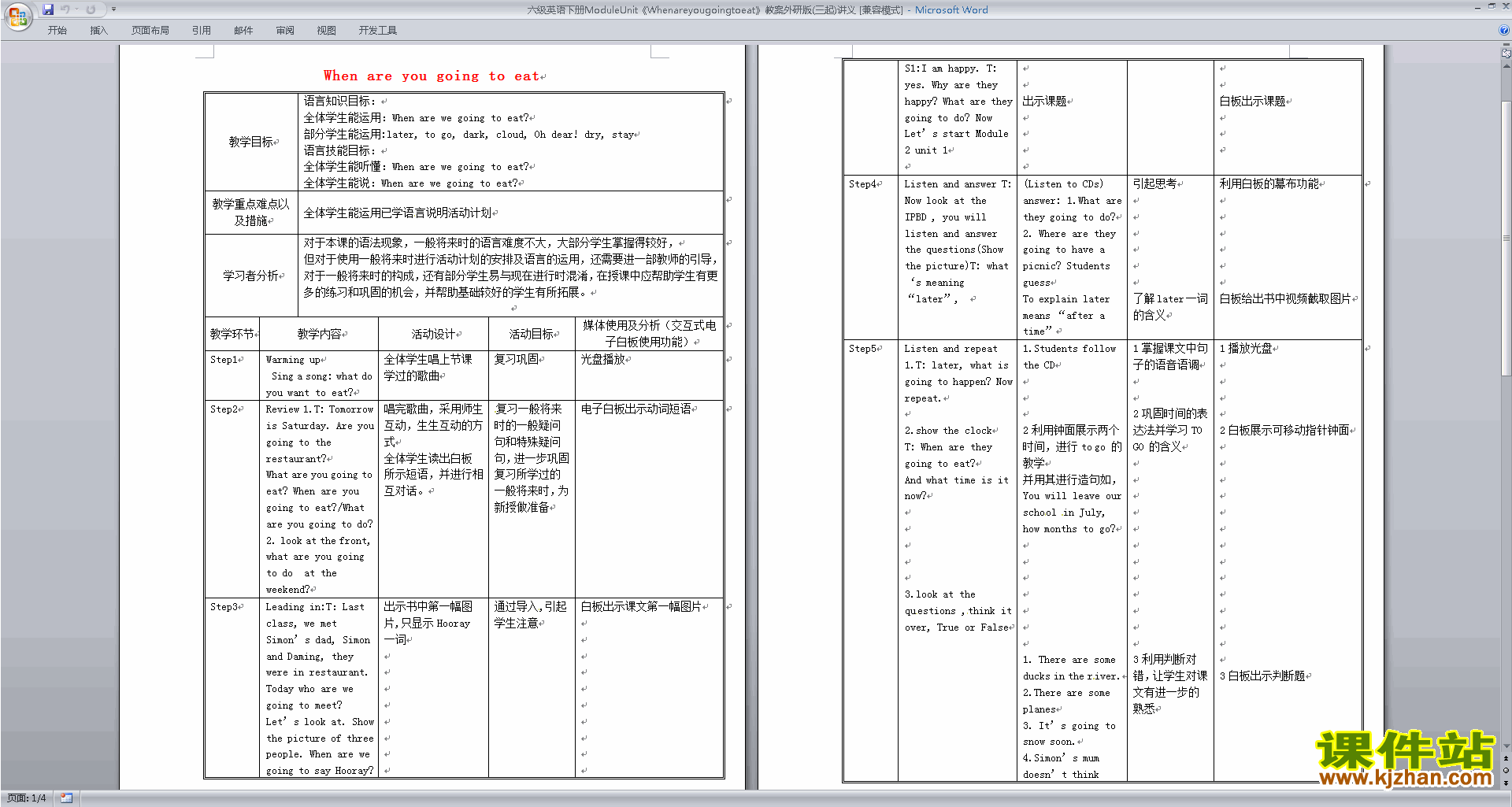 原创Module2 Unit1 When are we going to eat教案教学设计