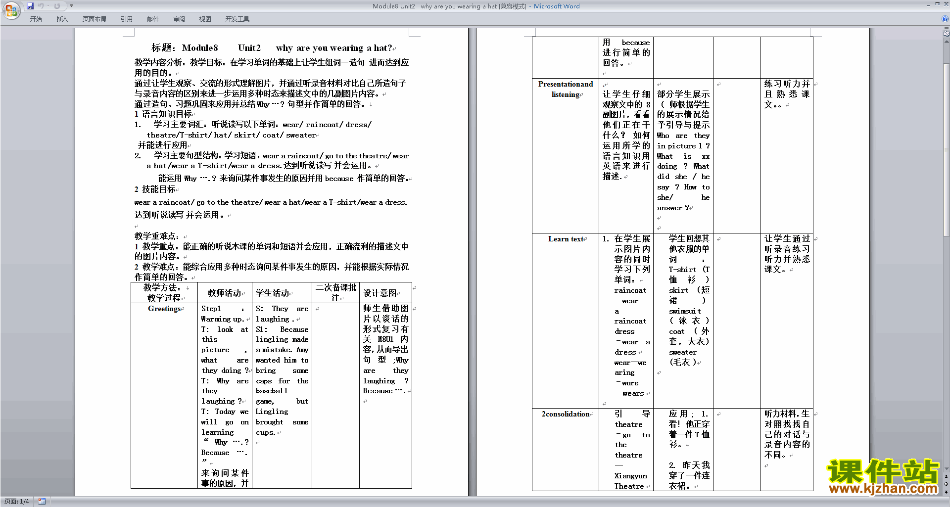 下载Module8 Unit2 Why are you wearing a hat教学设计