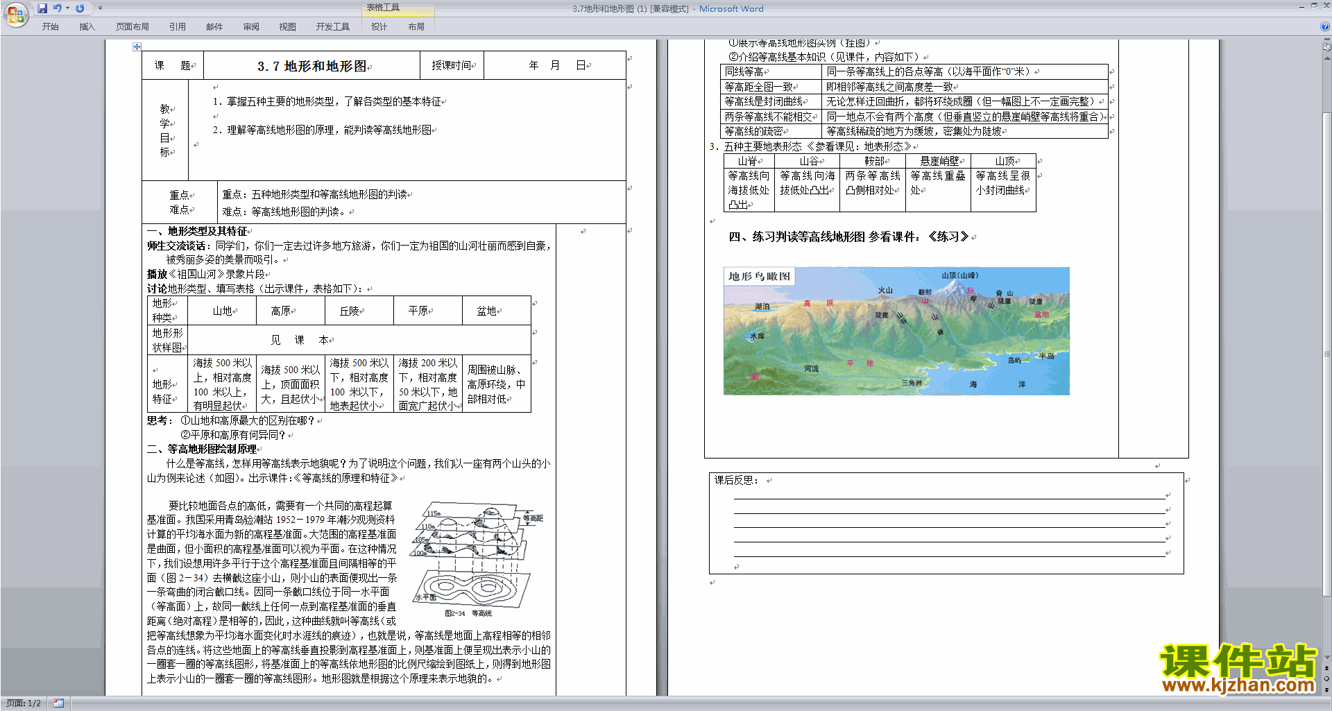 浙教版七年级上册科学公开课3.7地形和地形图教学设计教案