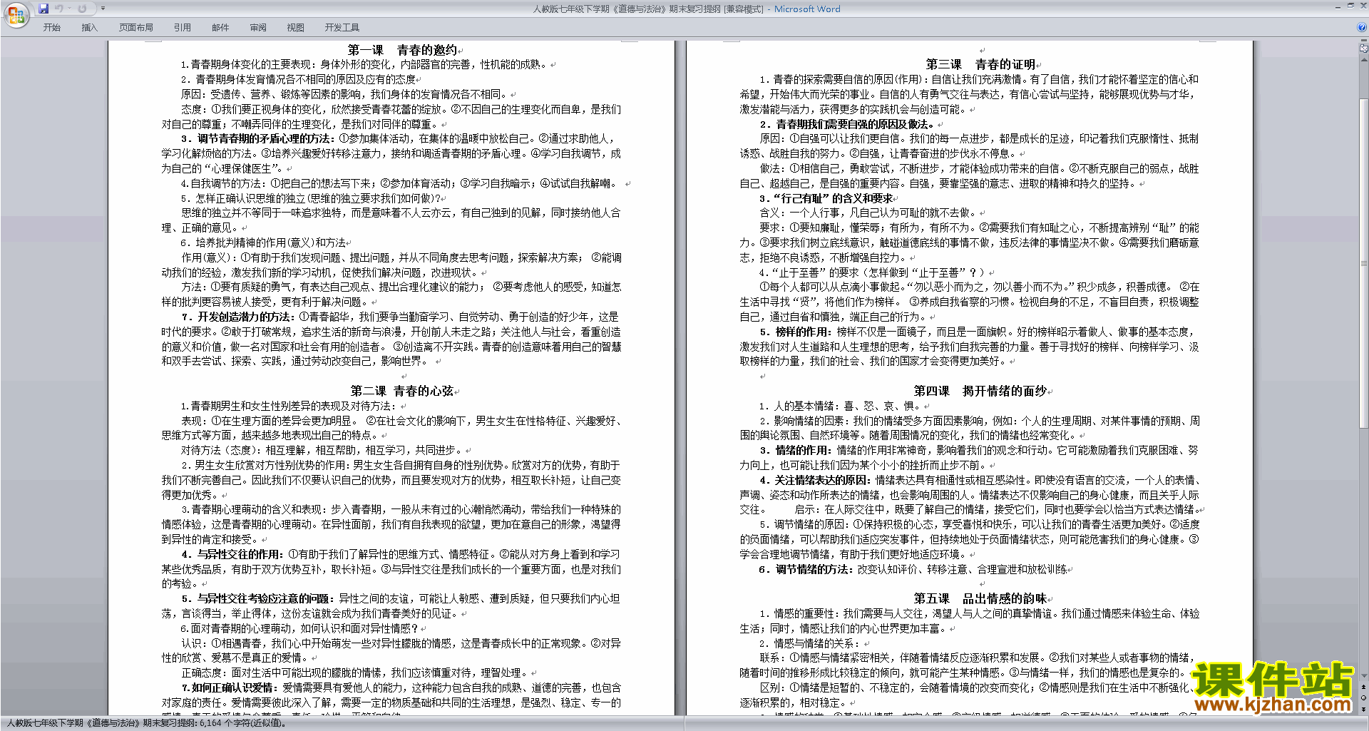 下载人教版七年级下学期道德与法治期末复习提纲