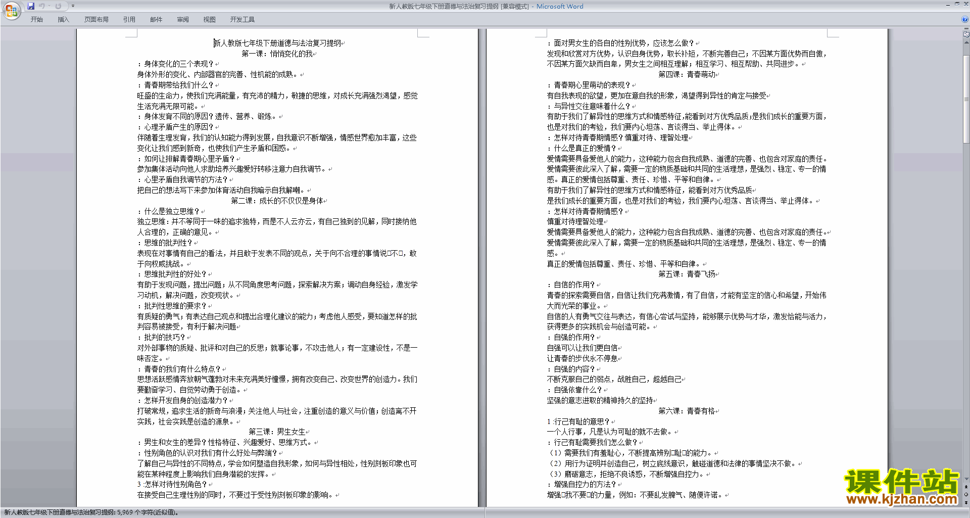 下载部编本新人教版七年级下册道德与法治复习提纲