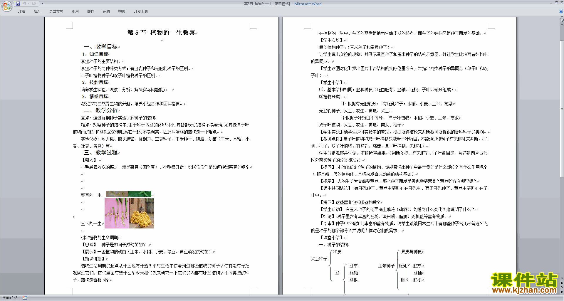 新浙教版七年级下册科学公开课1.4植物的一生教学设计教案