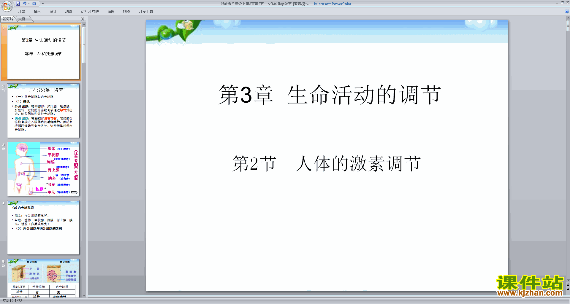 浙教版八年级上册科学3.2人体的激素调节ppt课件下载