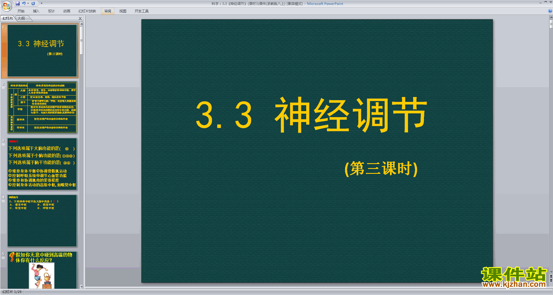 浙教版八年级上册科学3.3神经调节ppt课件下载