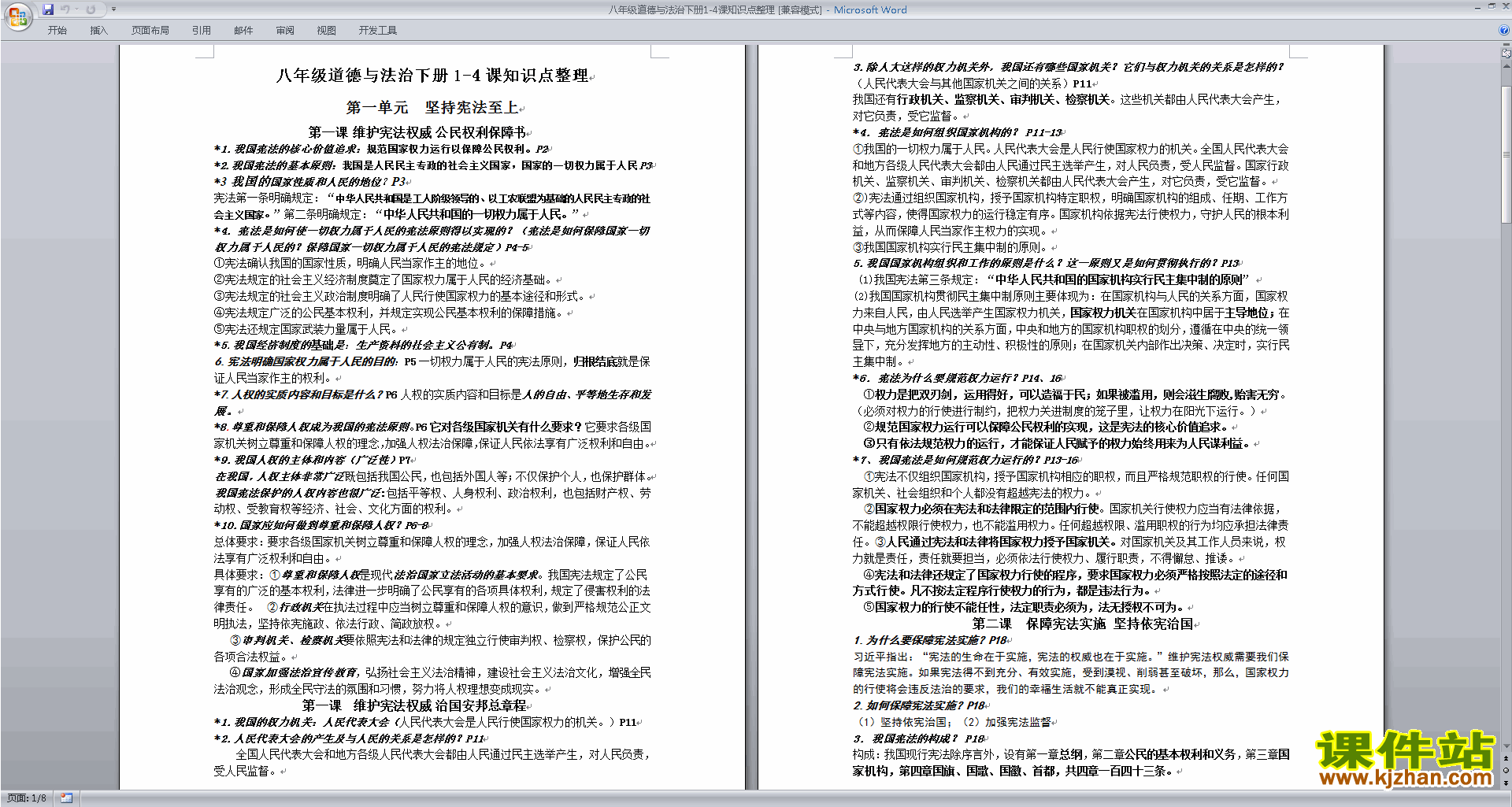 下载八年级道德与法治下册1-4课知识点整理