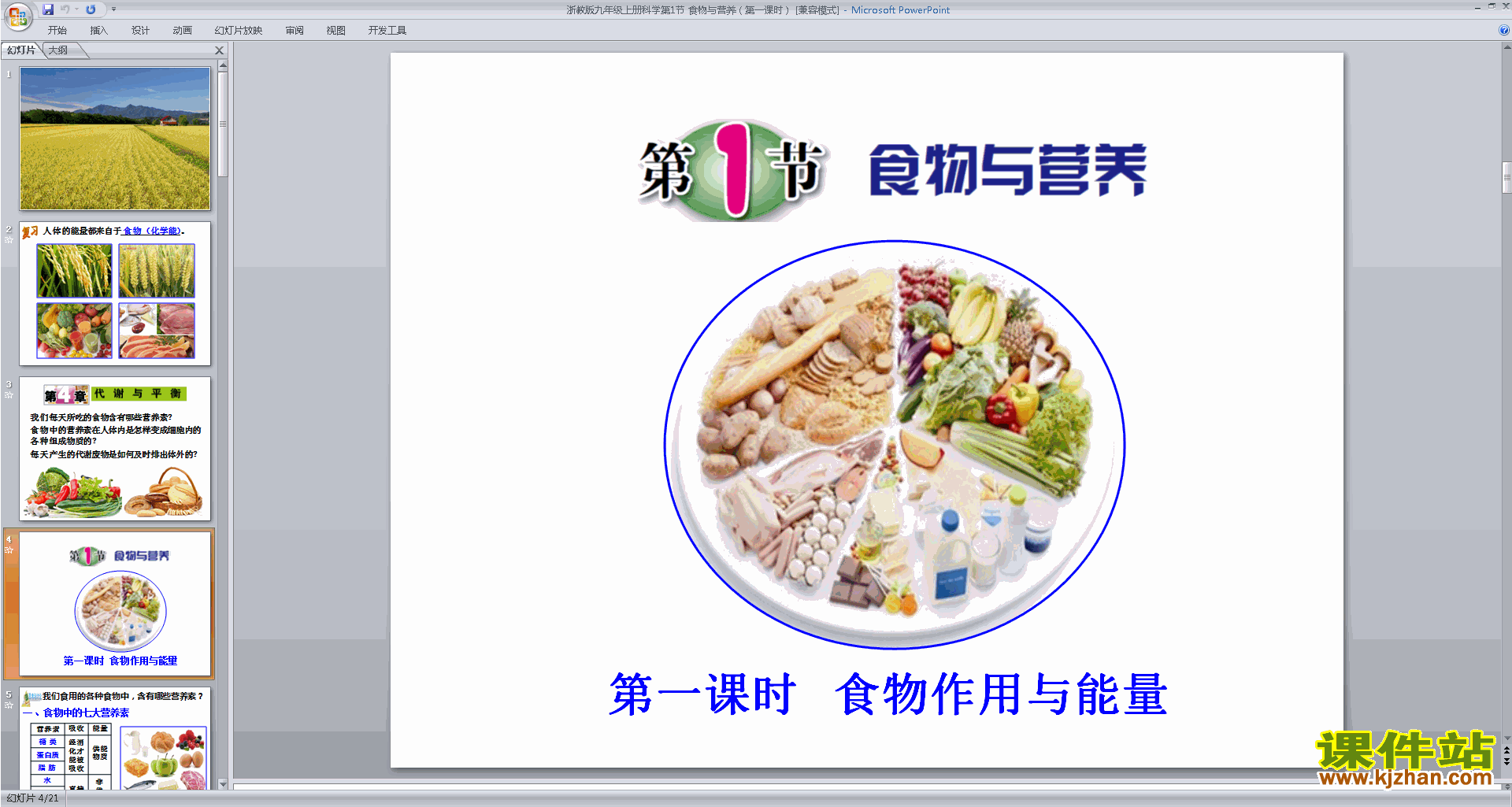 下载新浙教版九年级上册科学4.1食物与营养ppt课件