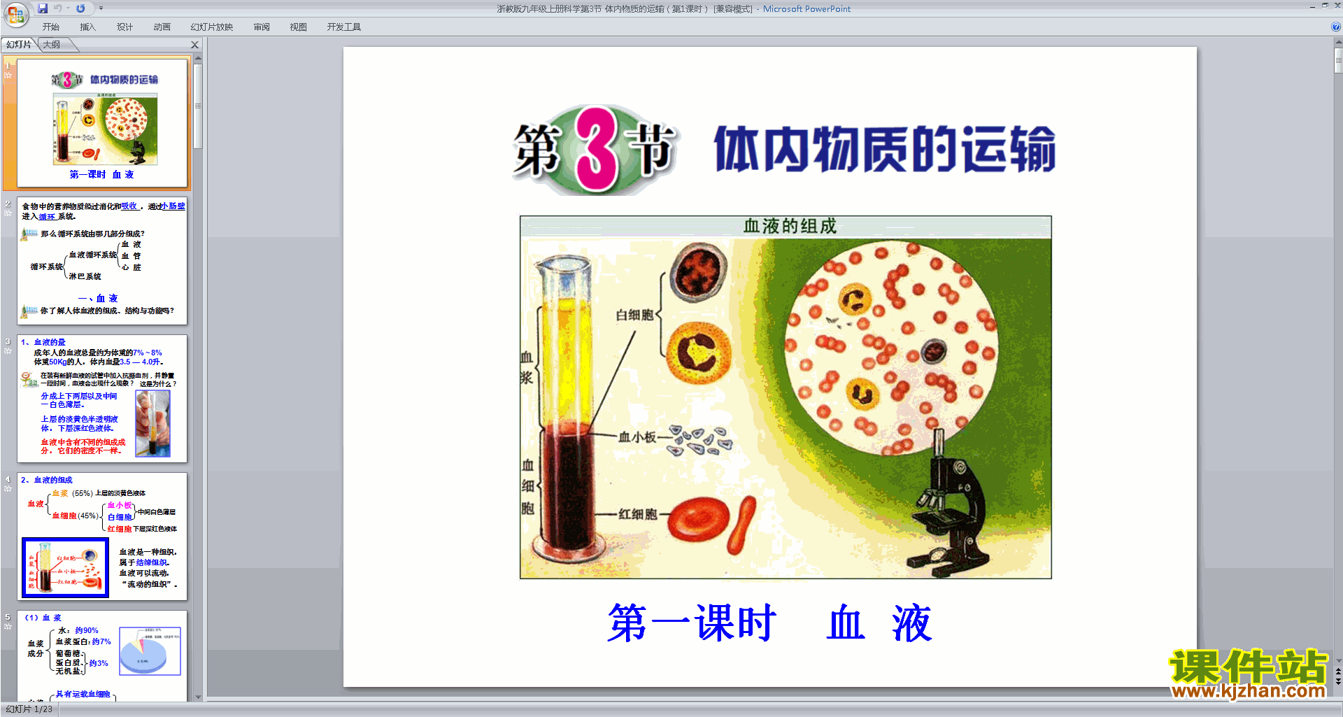 浙教版九年级上册科学公开课4.3体内物质的运输ppt课件