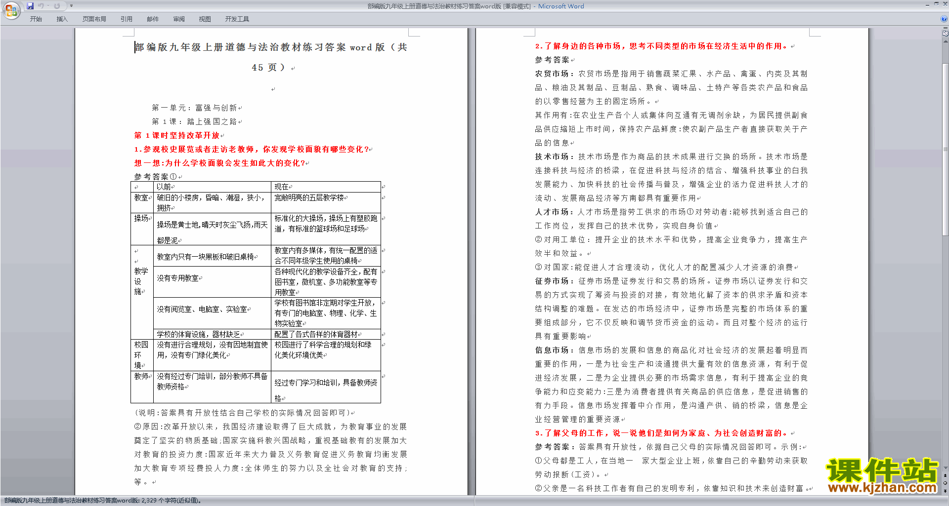 下载部编人教版九年级上册道德与法治教材练习答案word版