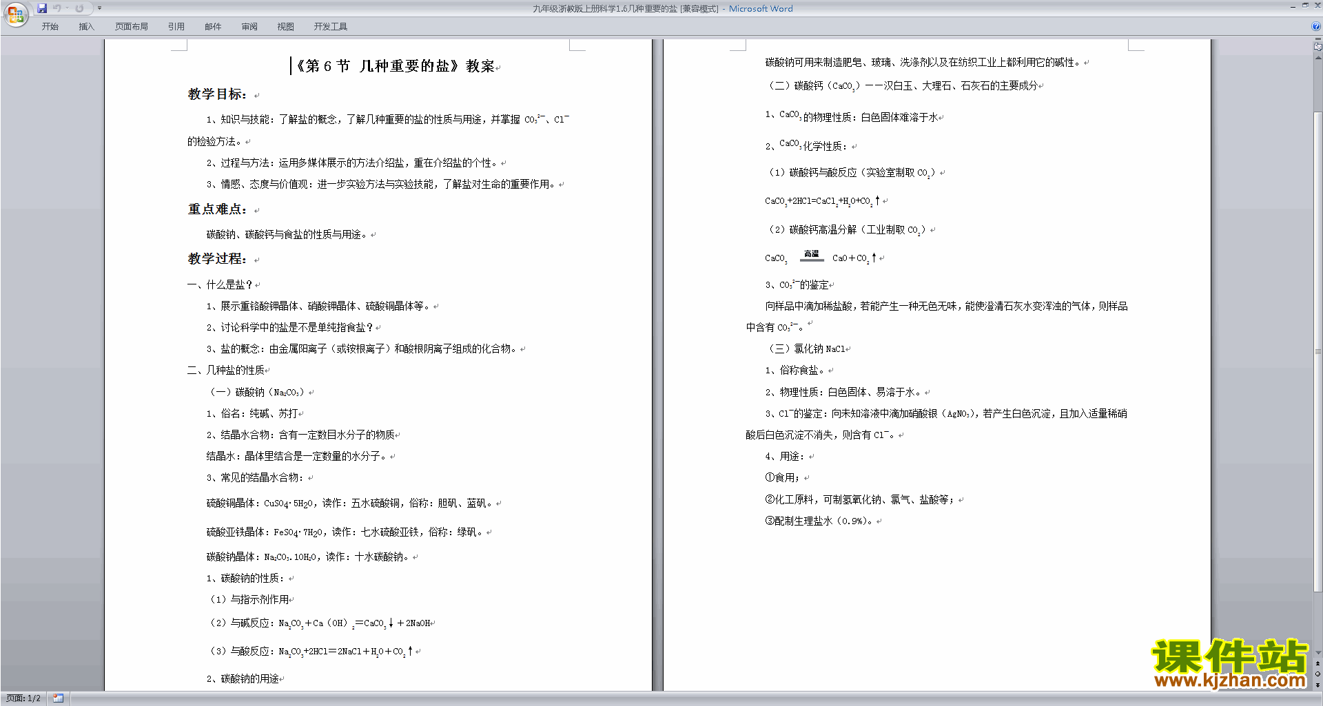 新浙教版九年级上册科学公开课1.6几种重要的盐教学设计教案