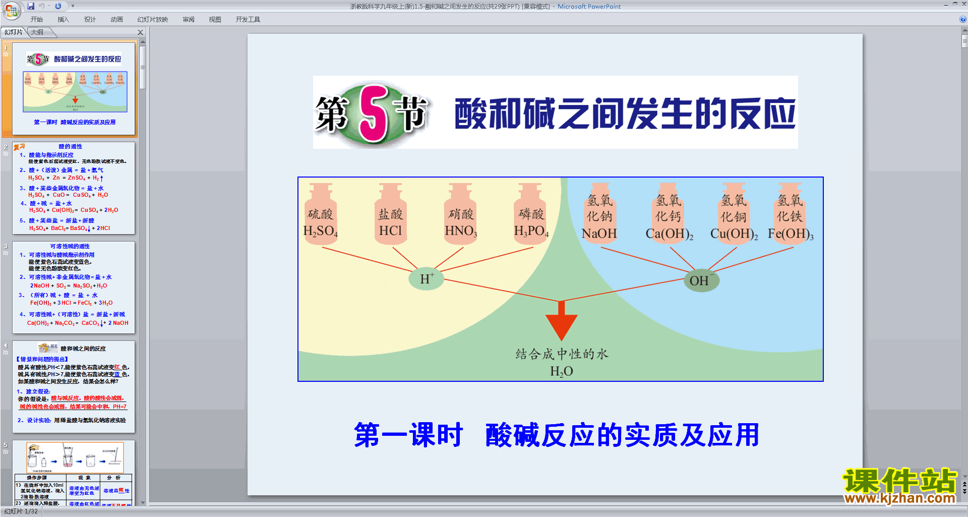 科学九年级新浙教版上册1.5酸和碱之间发生的反应ppt课件
