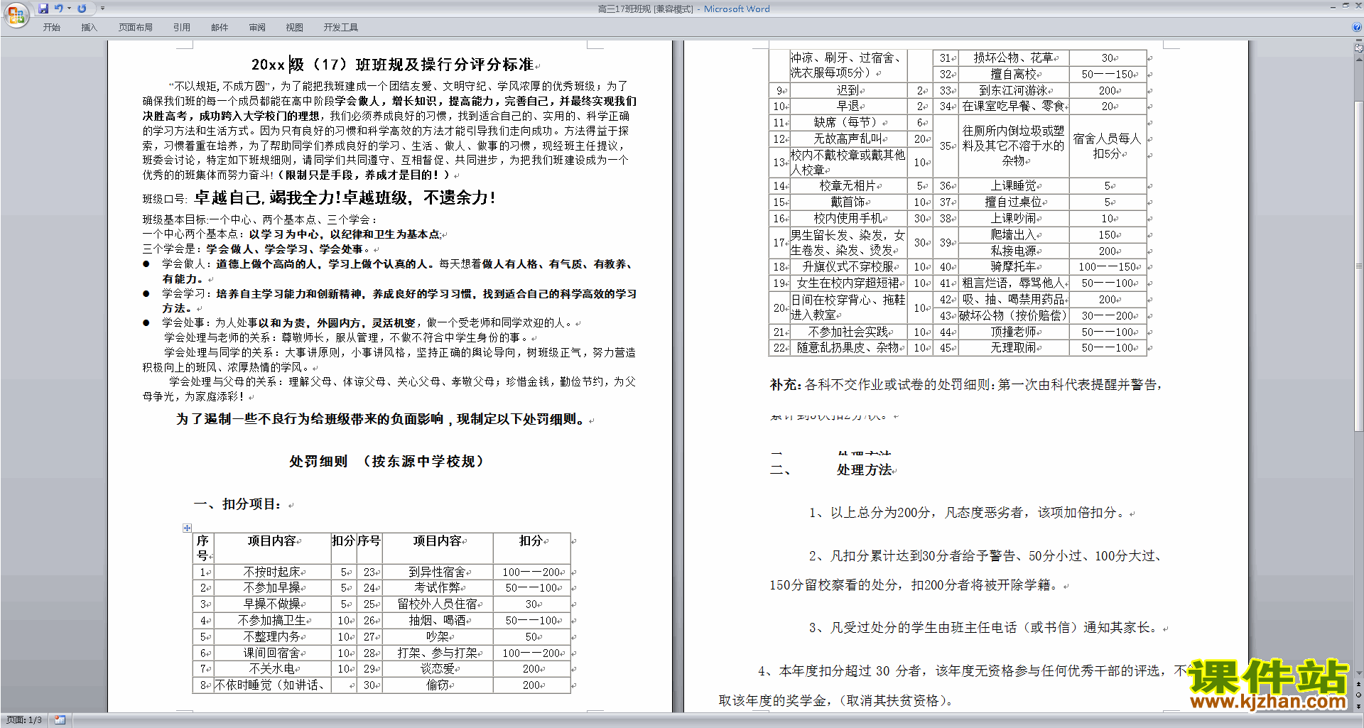 高三班主任班级管理工作班级班规班纪范文下载