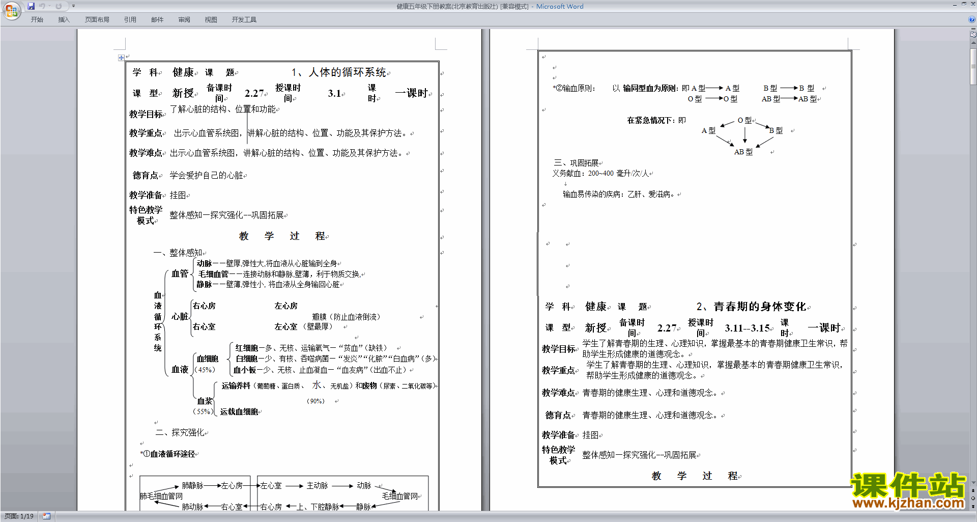 健康五年级下册教案(北京教育出版社)下载