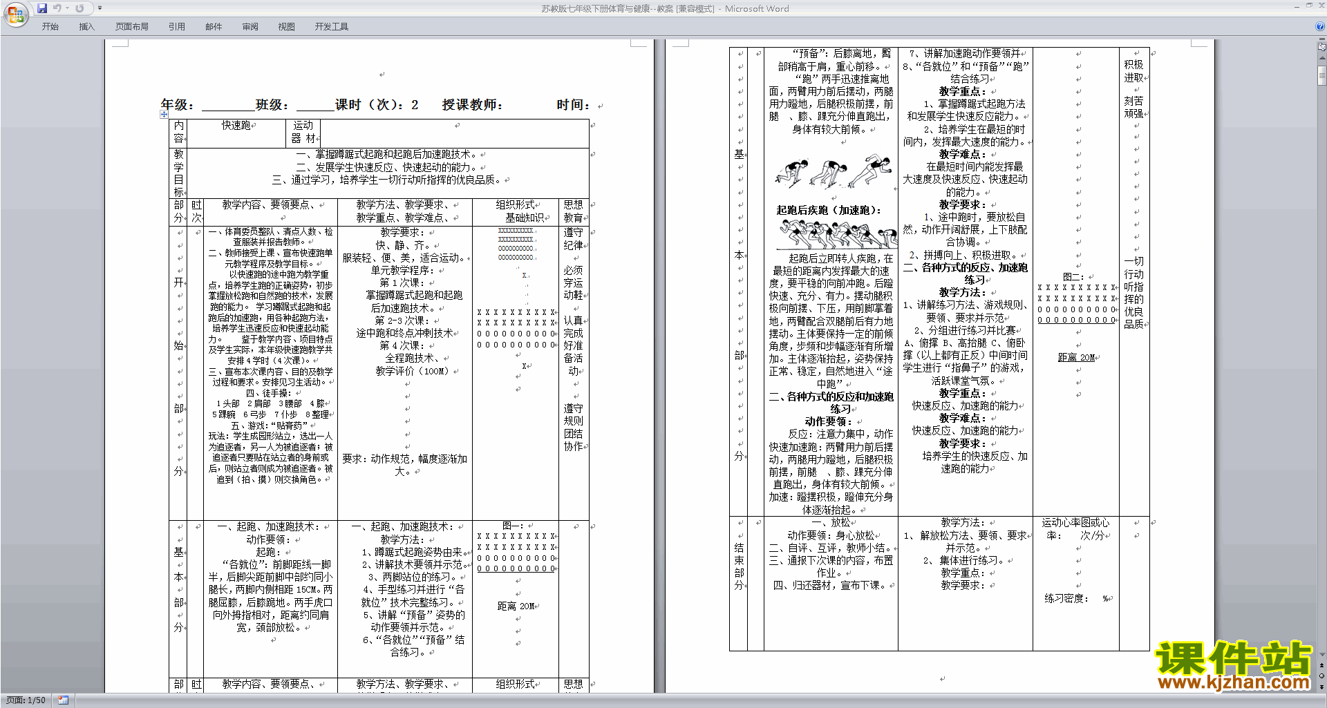 苏教版七年级下册体育与健康教案下载