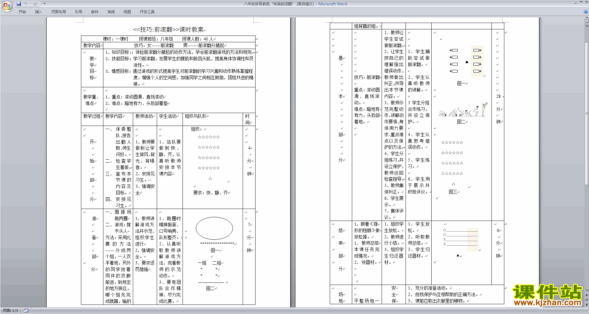 八年级体育教案“体操前滚翻”下载