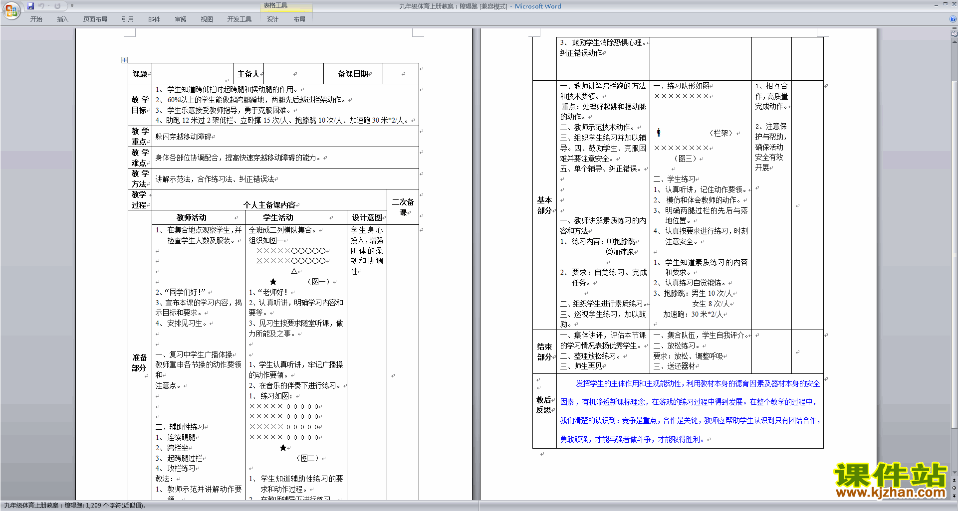 九年级体育上册教案：障碍跑教案下载