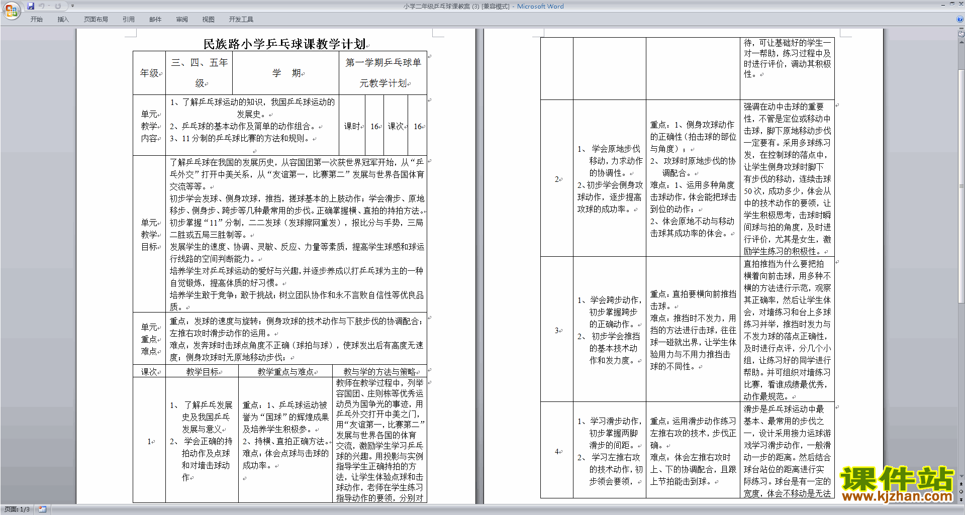 下载小学二年级乒乓球课教案