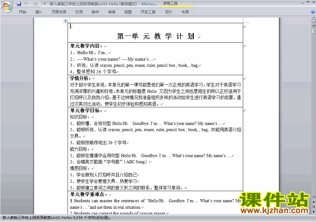 PEP三上英语Unit1 Hello教案教学设计下载22