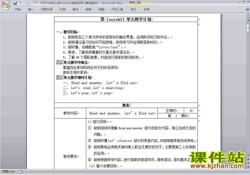 PEP六上英语Recycle 2教案教学设计下载2