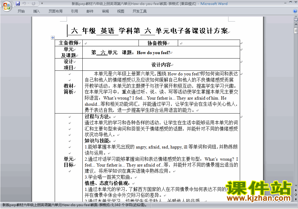 PEP六上英语Unit6 How do you feel教案教学设计下载21
